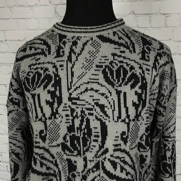 Vintage 80s Atlas Gray Black Sweater | Made in USA | Size X-Large - Picture 4 of 6